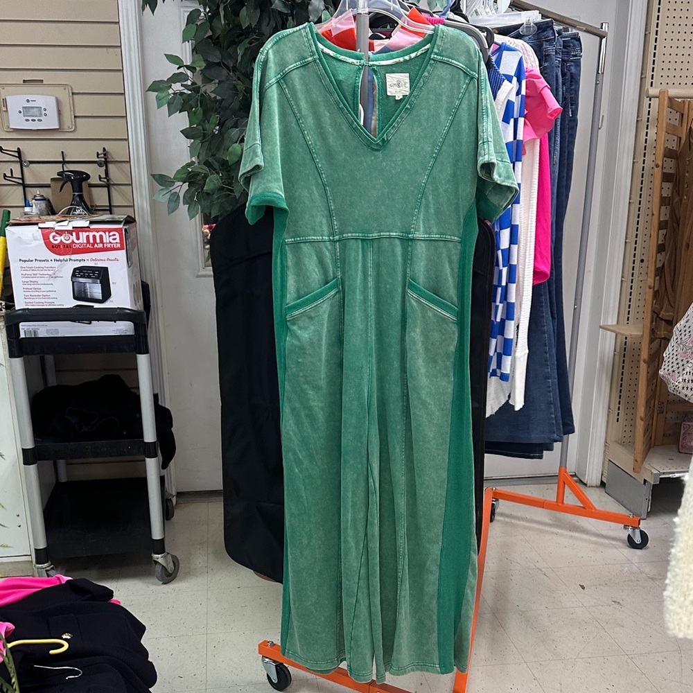 Umgee Teal Green Jumpsuit with Pockets